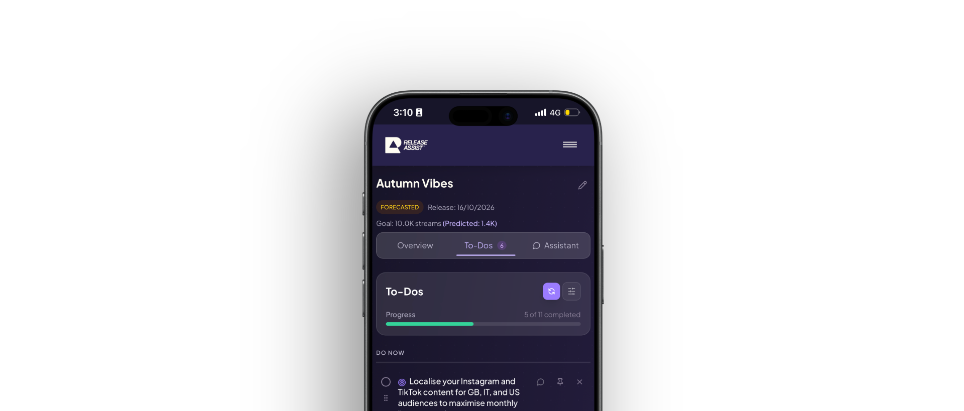 Release Assist mobile dashboard